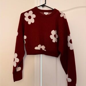 Le Lis Red Floral Cropped Sweater